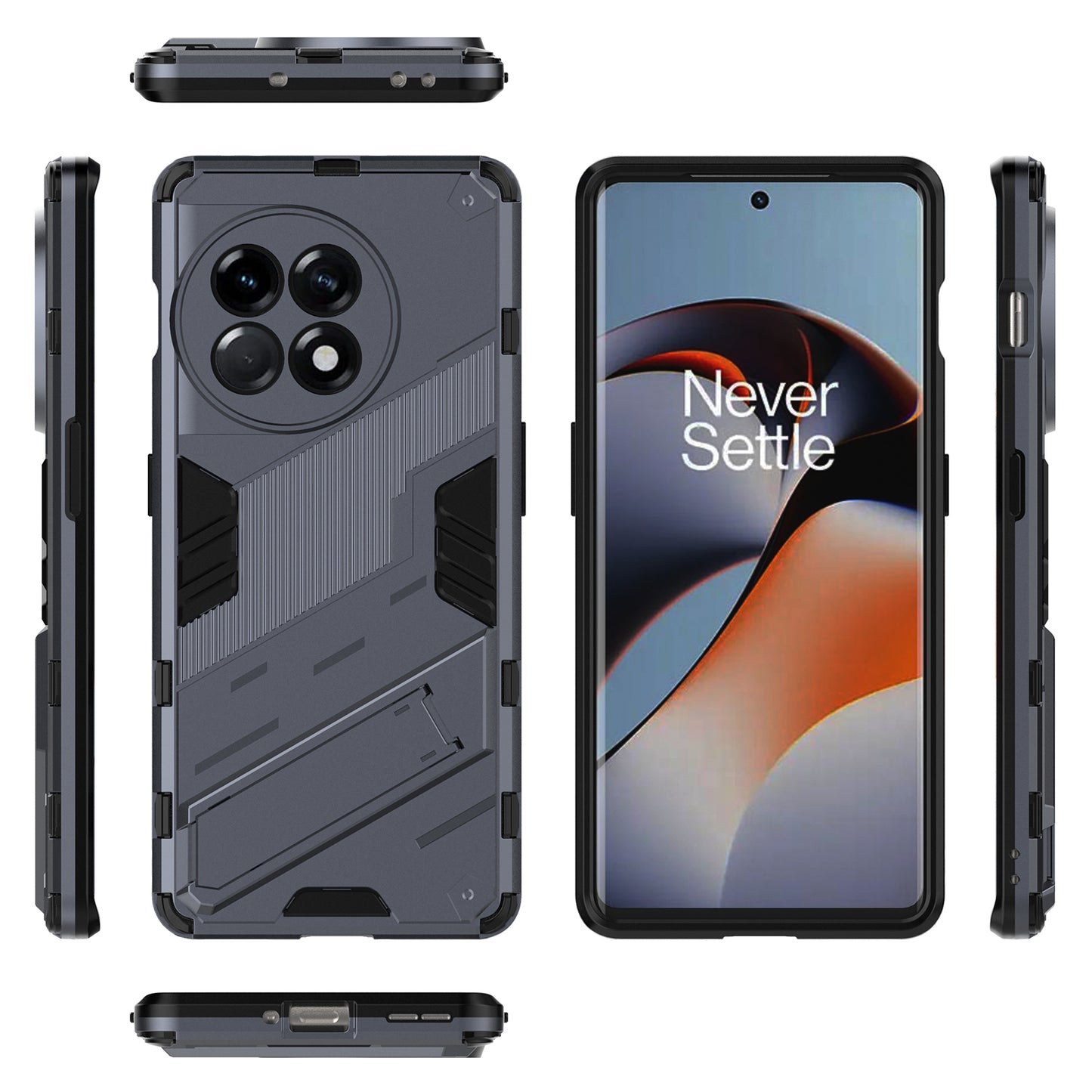 Anti-fall Phone Case for OnePlus Ace 2 5G / 11R 5G , Soft TPU Hard PC Mobile Phone Cover Kickstand - Dark Blue