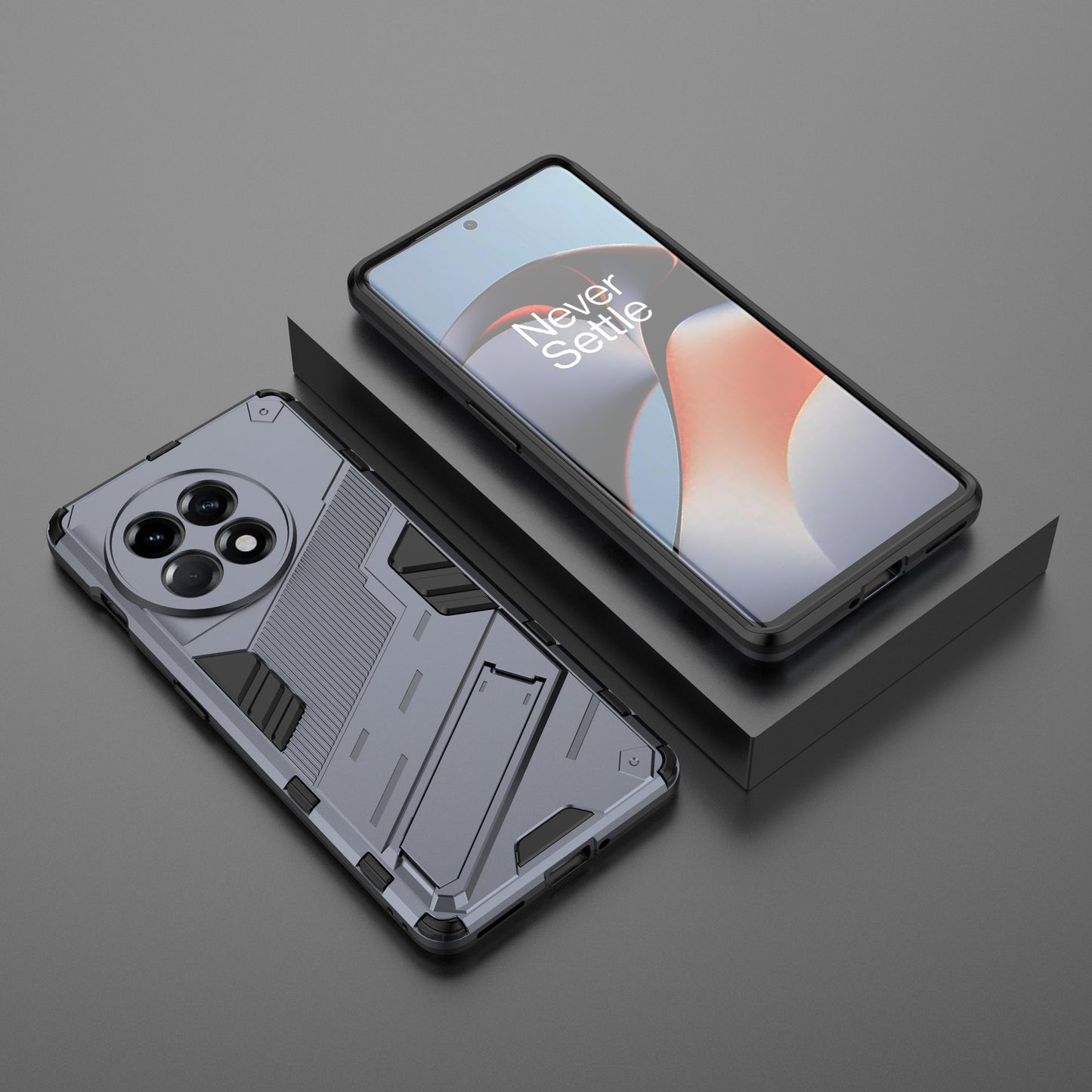 Anti-fall Phone Case for OnePlus Ace 2 5G / 11R 5G , Soft TPU Hard PC Mobile Phone Cover Kickstand - Dark Blue