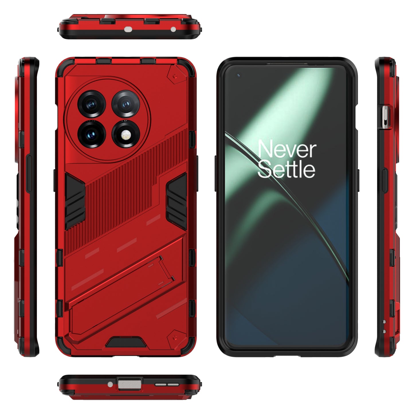 Phone Case for OnePlus 11 5G Kickstand TPU + PC Protective Cell Phone Cover - Red