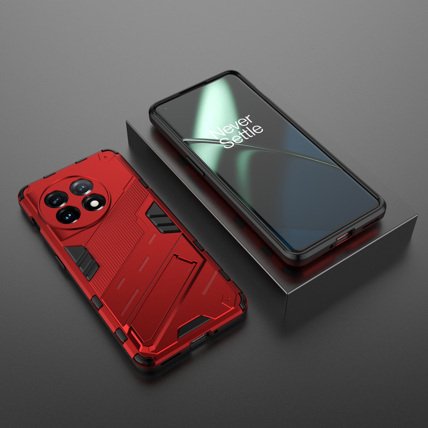 Phone Case for OnePlus 11 5G Kickstand TPU + PC Protective Cell Phone Cover - Red