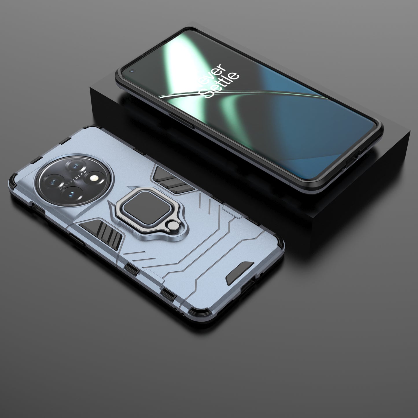 Ring Holder Kickstand Phone Case for OnePlus 11 5G TPU+PC Cell Phone Cover - Blue