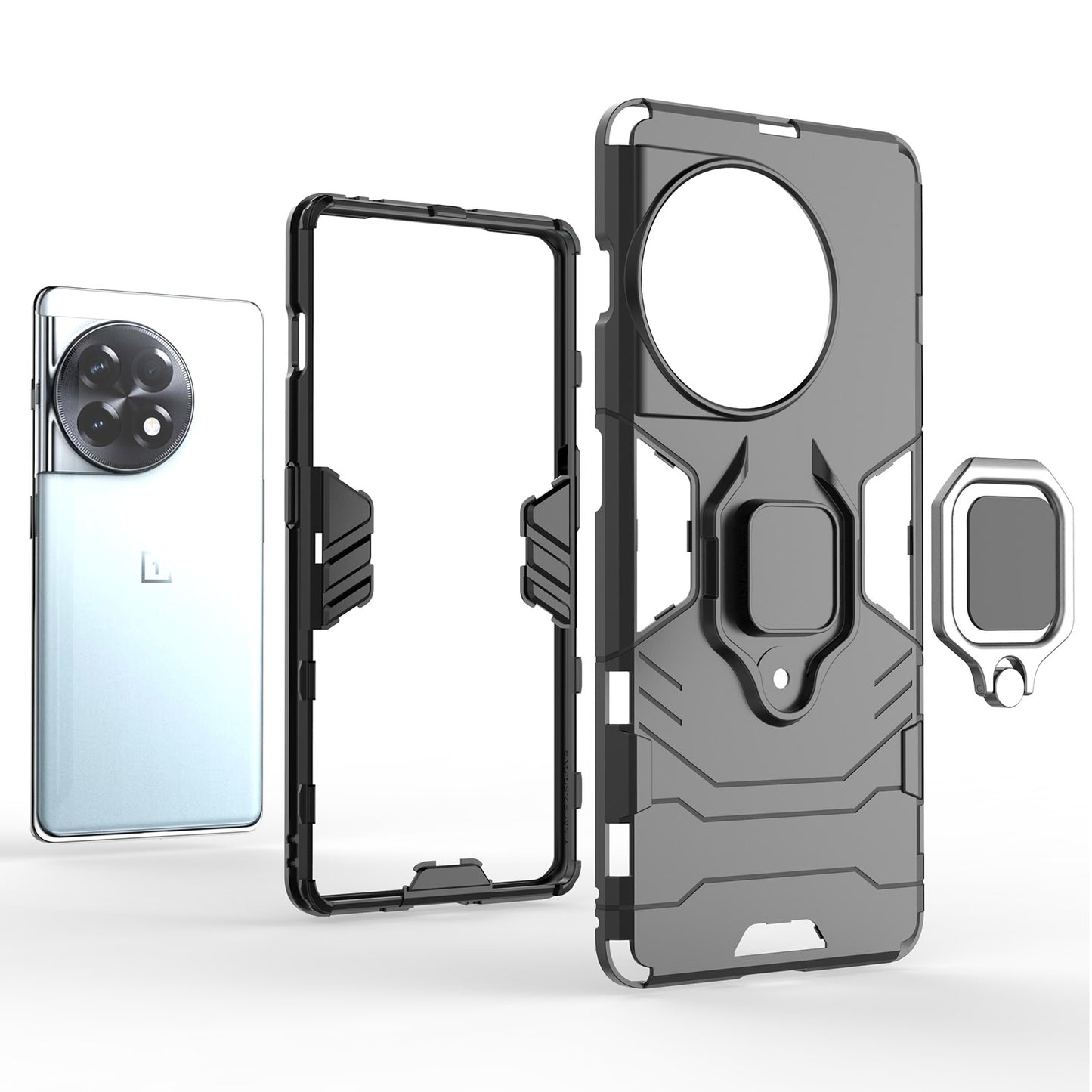 TPU+PC Phone Case for OnePlus Ace 2 5G / 11R 5G Ring Holder Kickstand Anti-drop Phone Cover - Black