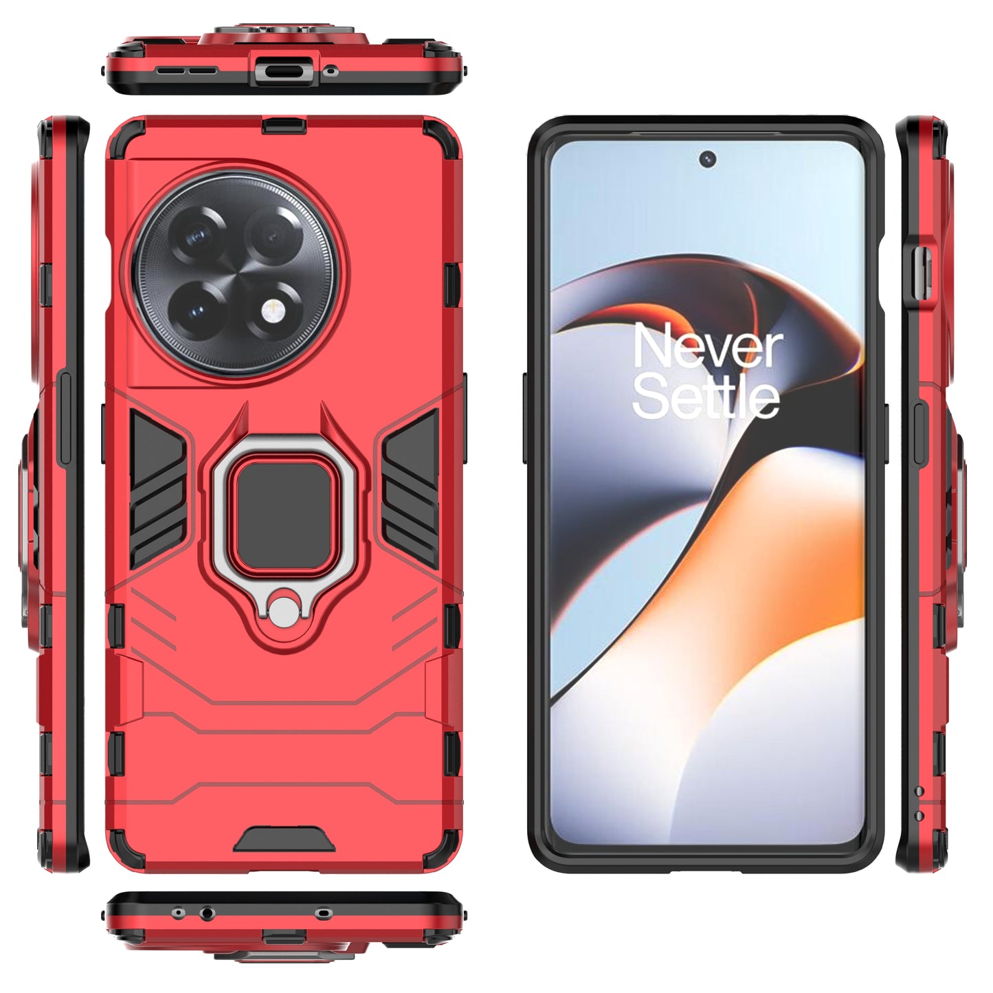 TPU+PC Phone Case for OnePlus Ace 2 5G / 11R 5G Ring Holder Kickstand Anti-drop Phone Cover - Red