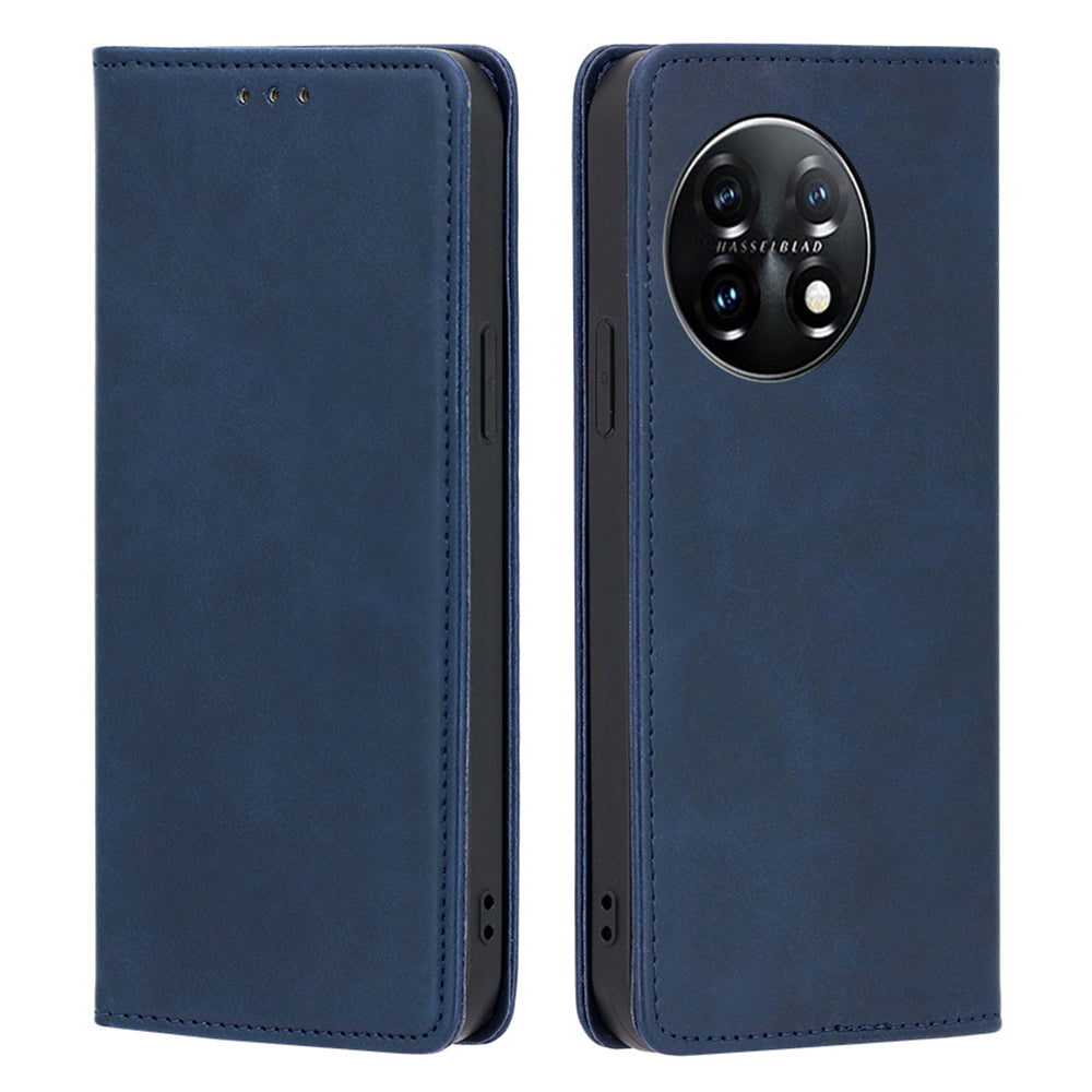 For OnePlus 11 5G Calf Texture Protective Phone Case Wallet Stand PU Leather Anti-drop Cell Phone Cover - Blue