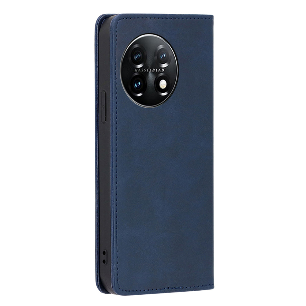 For OnePlus 11 5G Calf Texture Protective Phone Case Wallet Stand PU Leather Anti-drop Cell Phone Cover - Blue