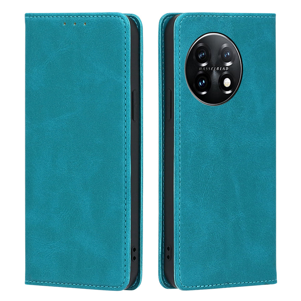 For OnePlus 11 5G Calf Texture Protective Phone Case Wallet Stand PU Leather Anti-drop Cell Phone Cover - Baby Blue