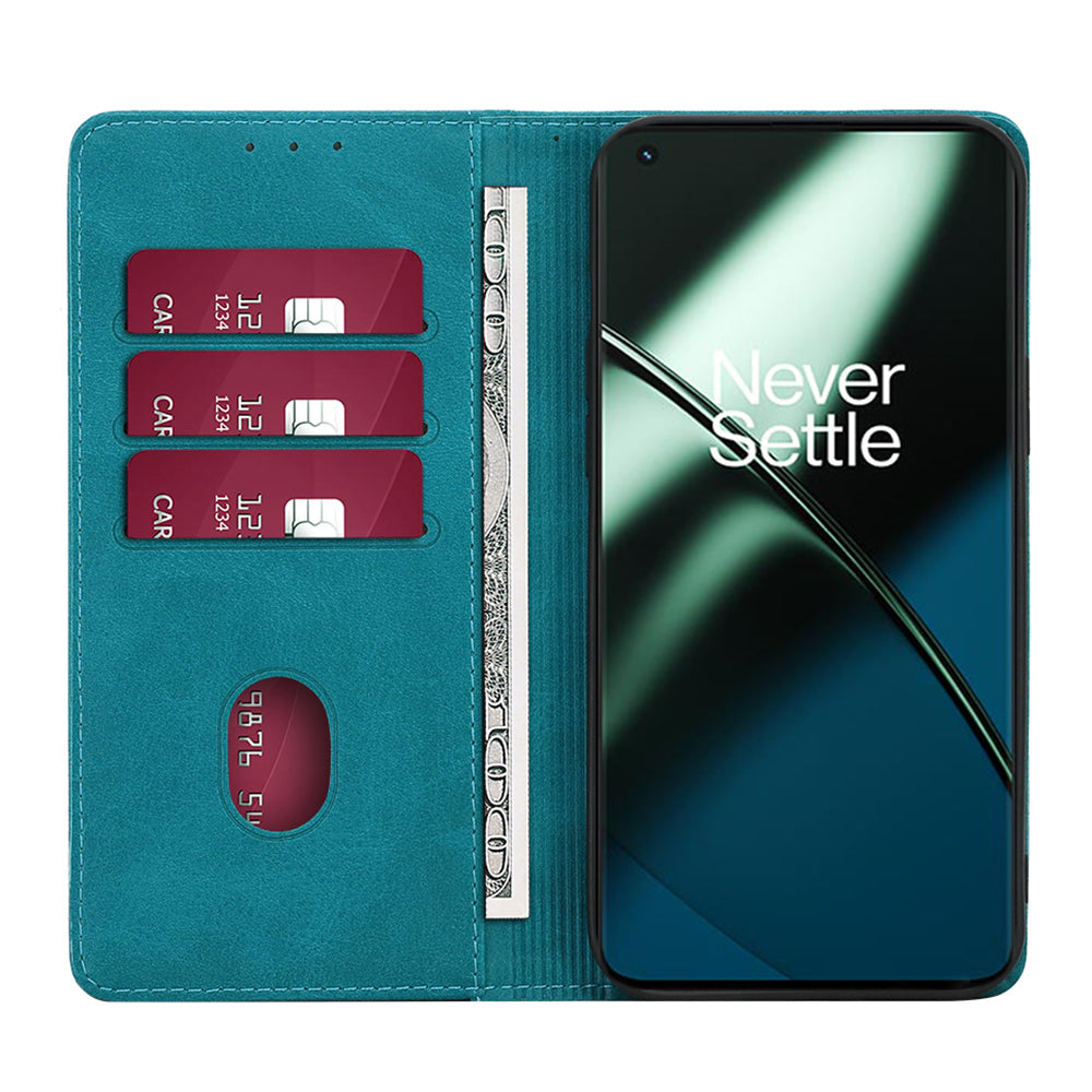 For OnePlus 11 5G Calf Texture Protective Phone Case Wallet Stand PU Leather Anti-drop Cell Phone Cover - Baby Blue