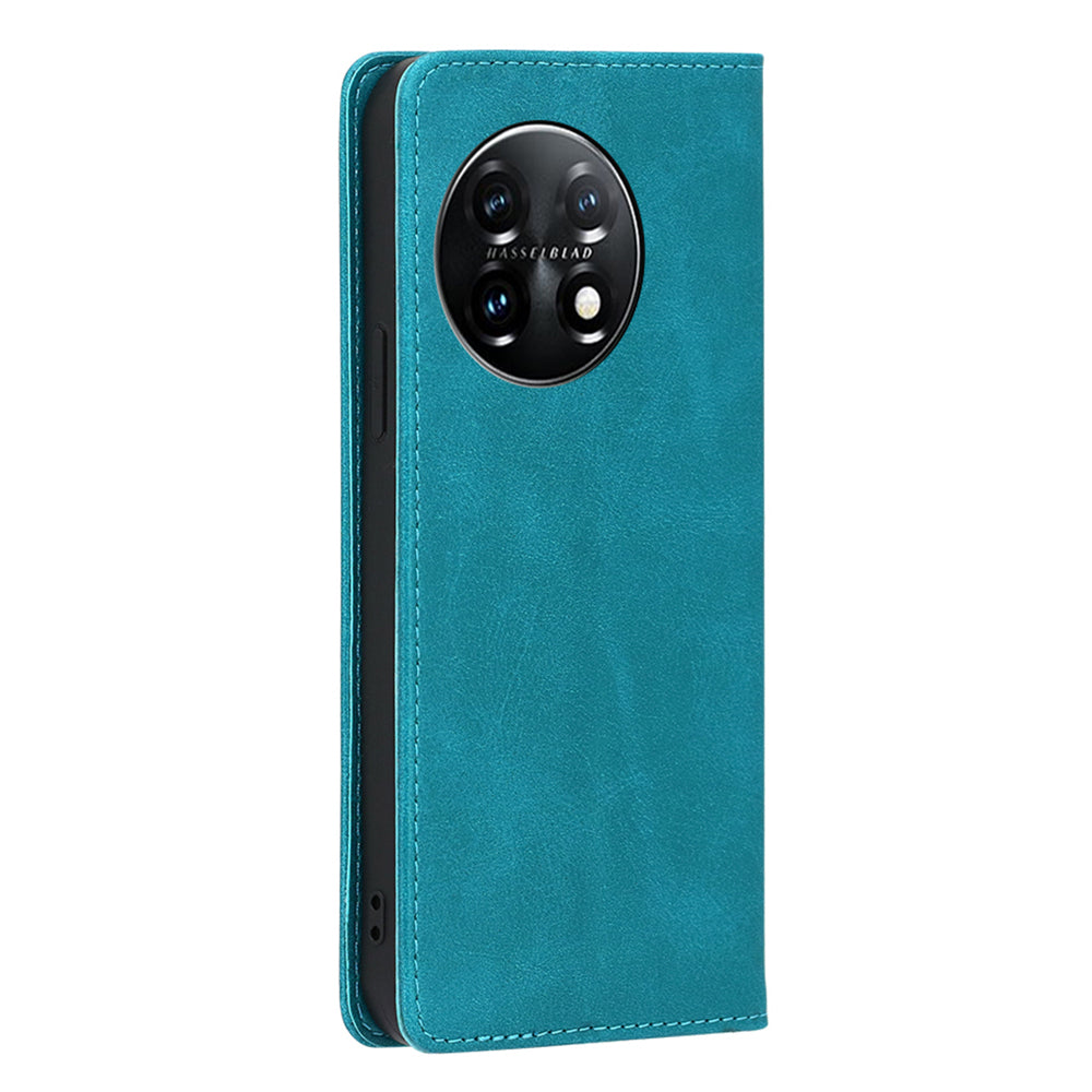 For OnePlus 11 5G Calf Texture Protective Phone Case Wallet Stand PU Leather Anti-drop Cell Phone Cover - Baby Blue