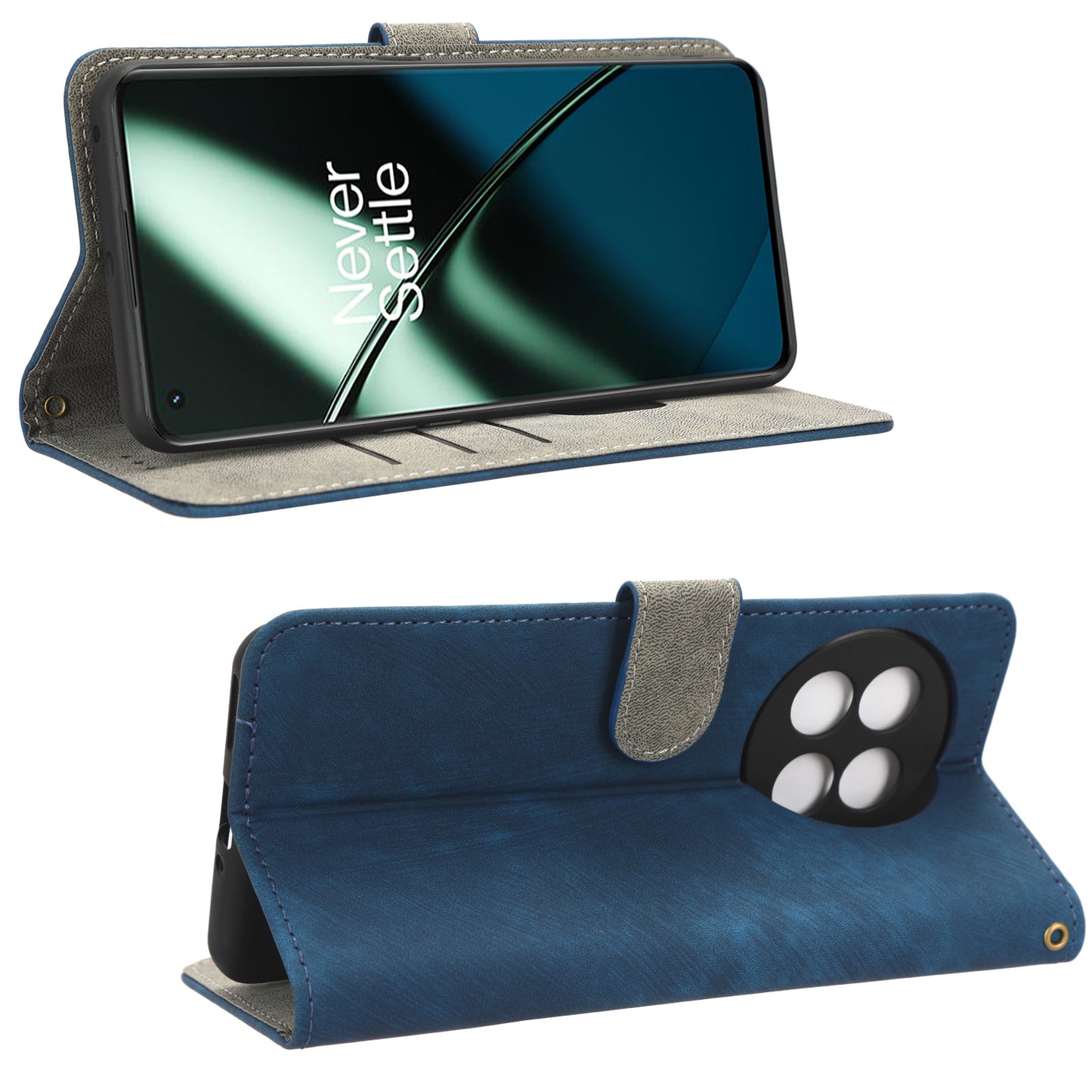 PU Leather Phone Case For OnePlus 11 5G Wallet Stand Protective Flip Phone Cover with RFID Blocking Protection - Blue