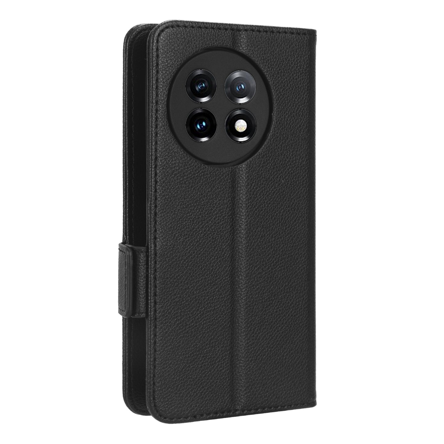 Anti-drop Phone Cover For OnePlus 11 5G Wallet Stand Litchi Texture PU Leather Protective Phone Case - Black