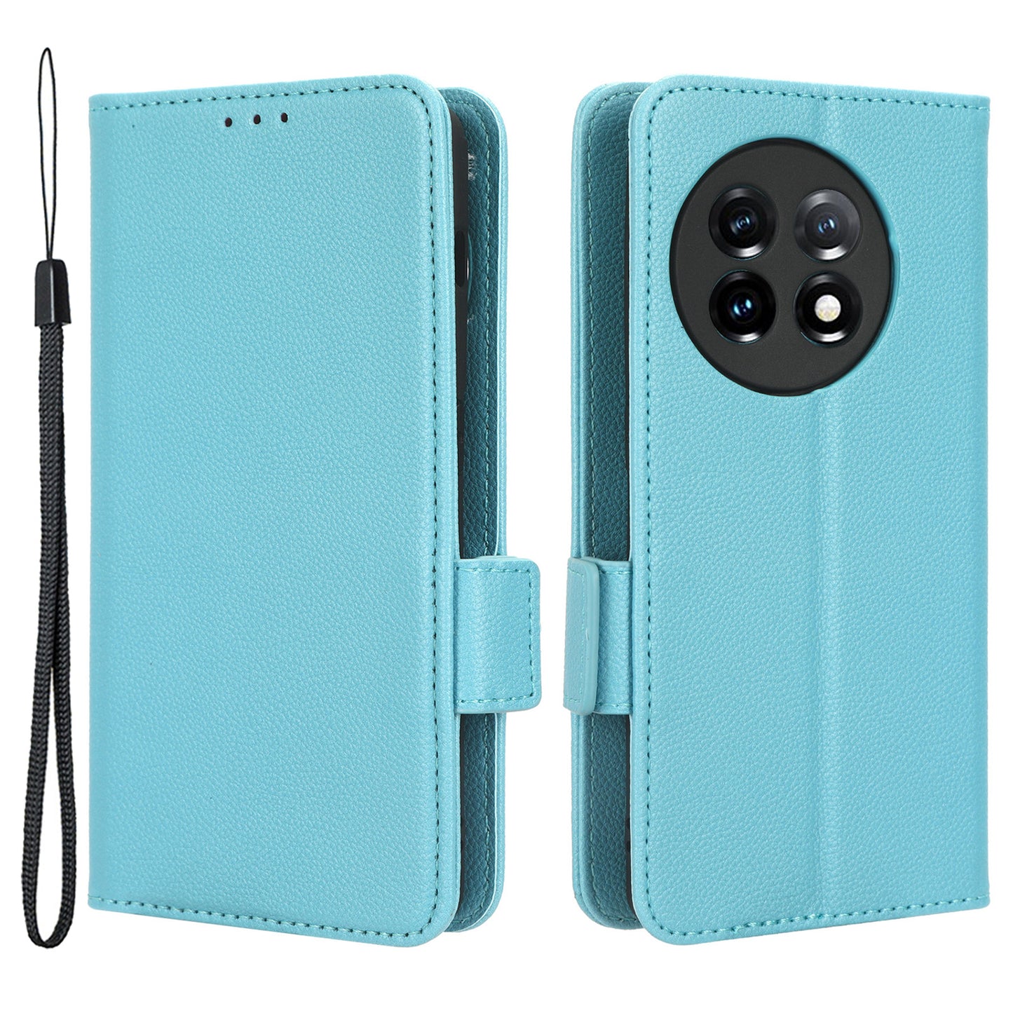 Anti-drop Phone Cover For OnePlus 11 5G Wallet Stand Litchi Texture PU Leather Protective Phone Case - Baby Blue