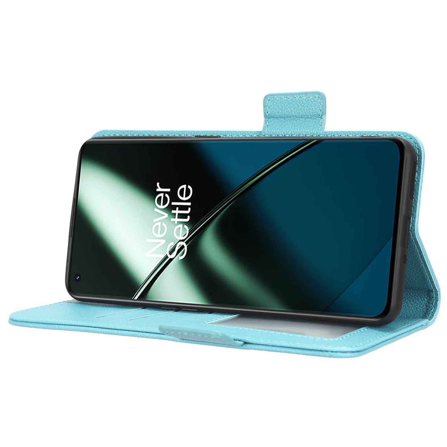 Anti-drop Phone Cover For OnePlus 11 5G Wallet Stand Litchi Texture PU Leather Protective Phone Case - Baby Blue