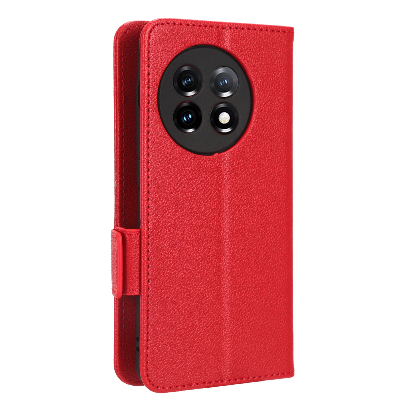 Anti-drop Phone Cover For OnePlus 11 5G Wallet Stand Litchi Texture PU Leather Protective Phone Case - Red