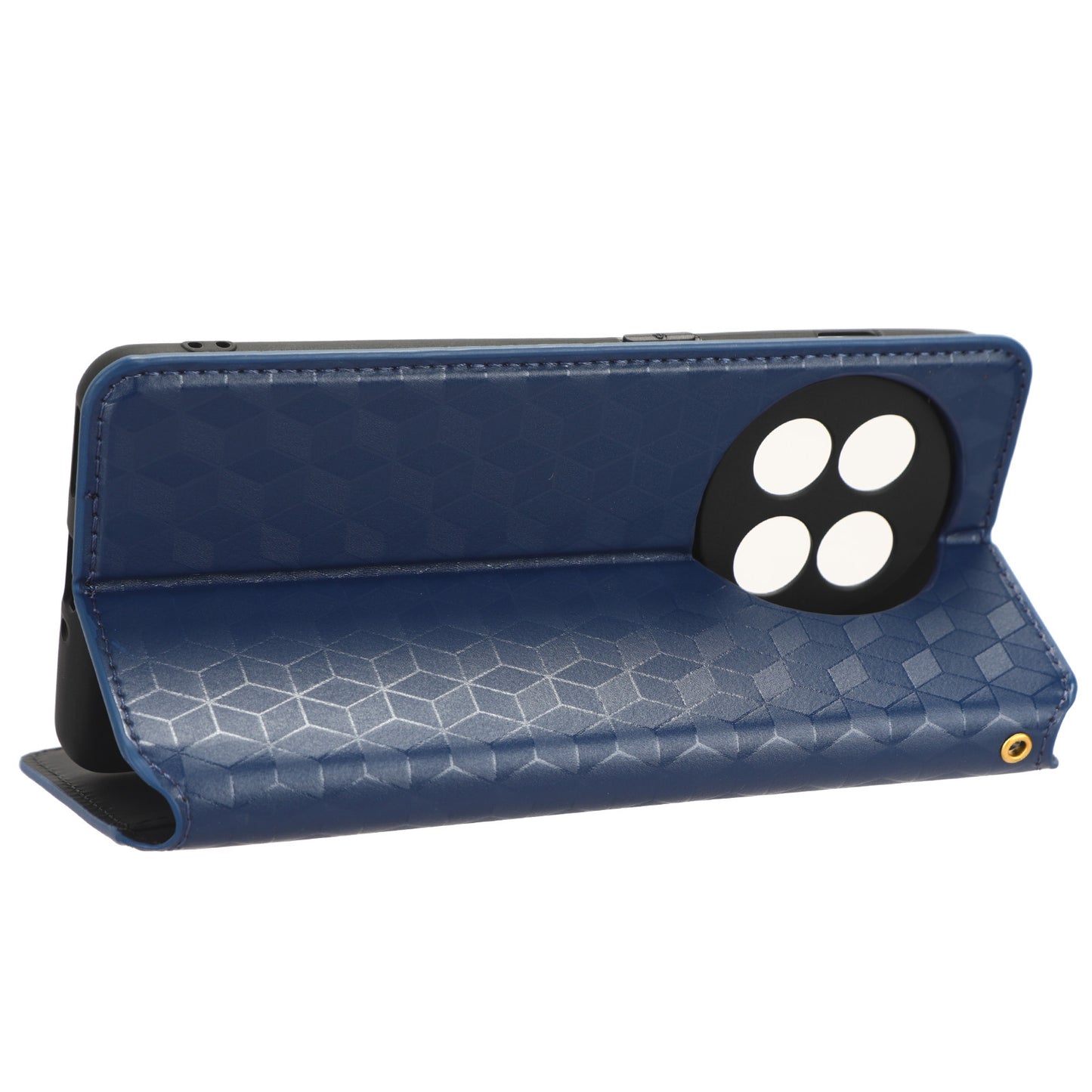 For OnePlus 11 5G Anti-scratch Protective Phone Case Stand Wallet Imprinted Rhombus Pattern PU Leather Phone Cover - Blue