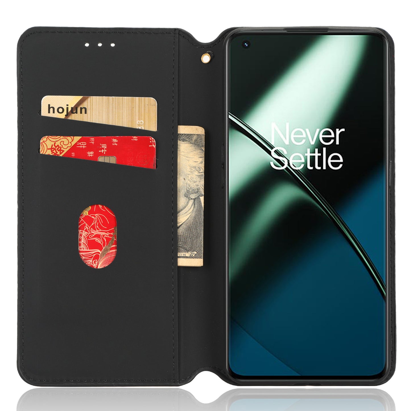 For OnePlus 11 5G Anti-scratch Protective Phone Case Stand Wallet Imprinted Rhombus Pattern PU Leather Phone Cover - Red