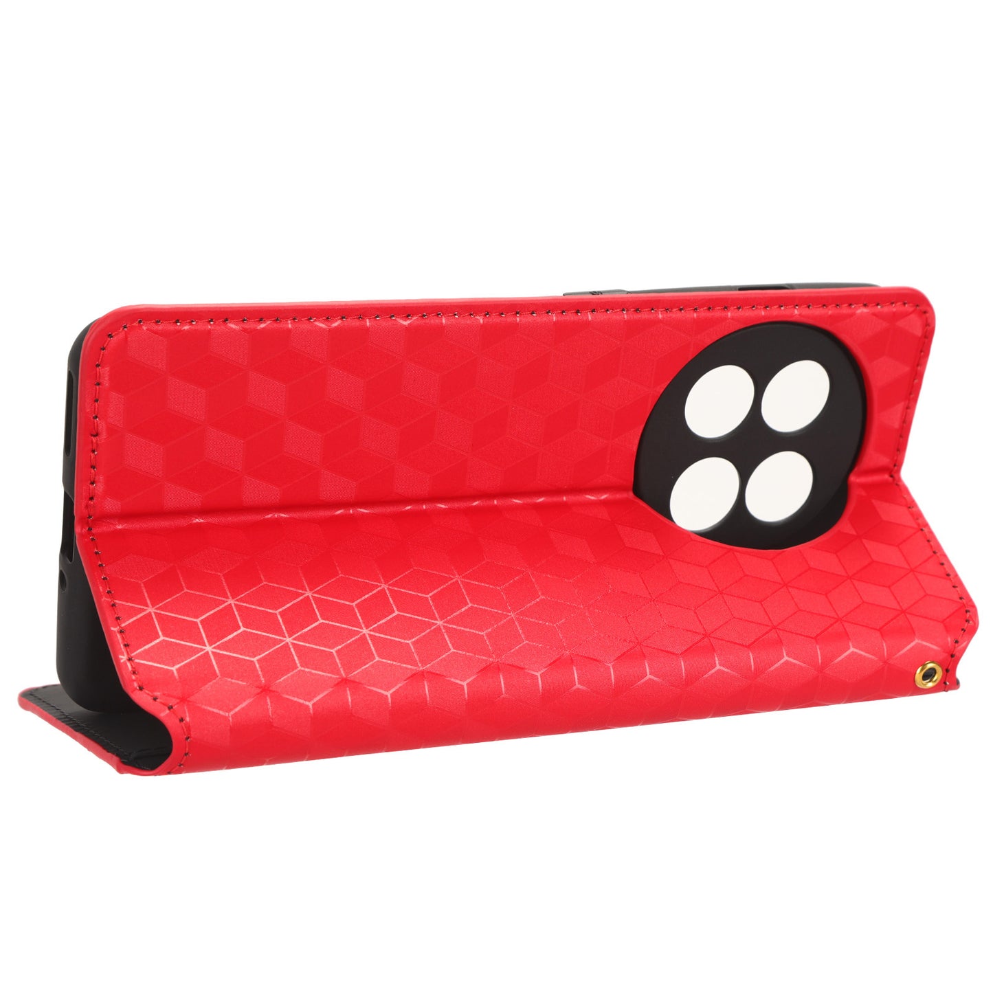 For OnePlus 11 5G Anti-scratch Protective Phone Case Stand Wallet Imprinted Rhombus Pattern PU Leather Phone Cover - Red