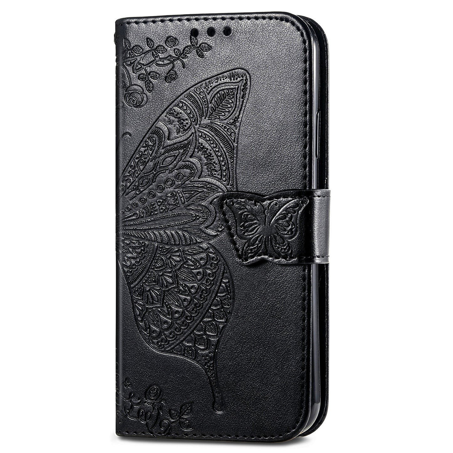 For OnePlus 11 5G PU Leather Shockproof Phone Case Imprinted Butterfly Flip Stand Wallet Cover - Black