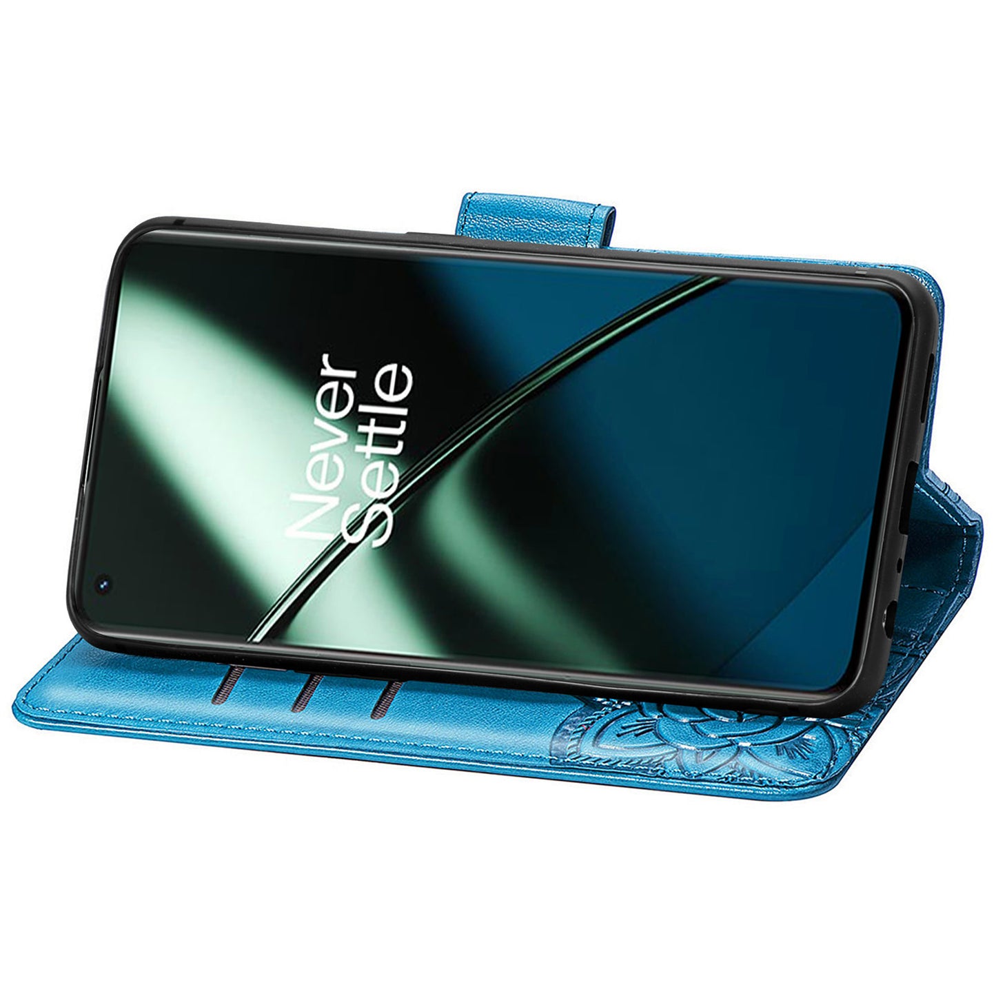 For OnePlus 11 5G PU Leather Shockproof Phone Case Imprinted Butterfly Flip Stand Wallet Cover - Blue