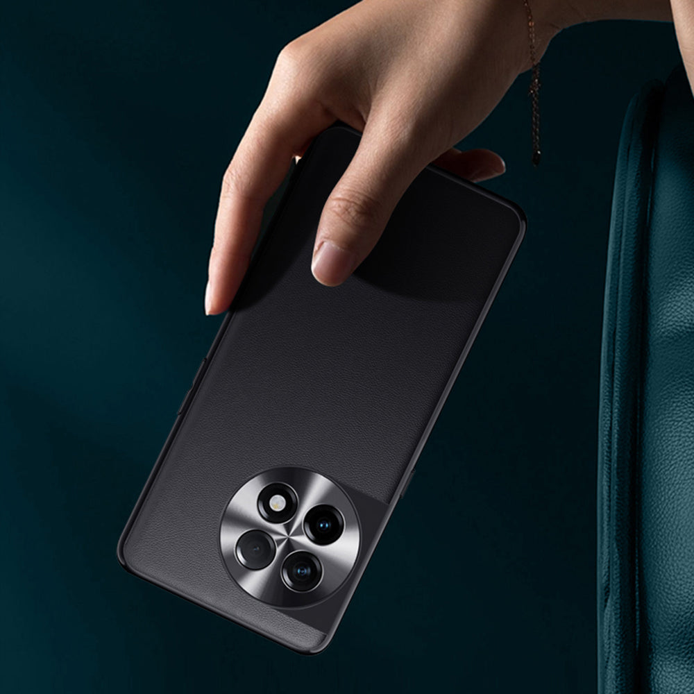 For OnePlus 11 5G PU Leather Coated TPU + PC Non-Slip Case Metal Lens Design Protective Phone Cover - Orange