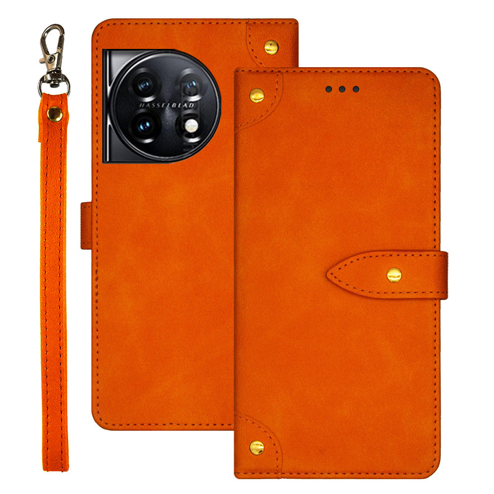 IDEWEI Phone Flip Case for OnePlus 11 5G , PU Leather Card Slots Design Stand Magnetic Cover - Orange