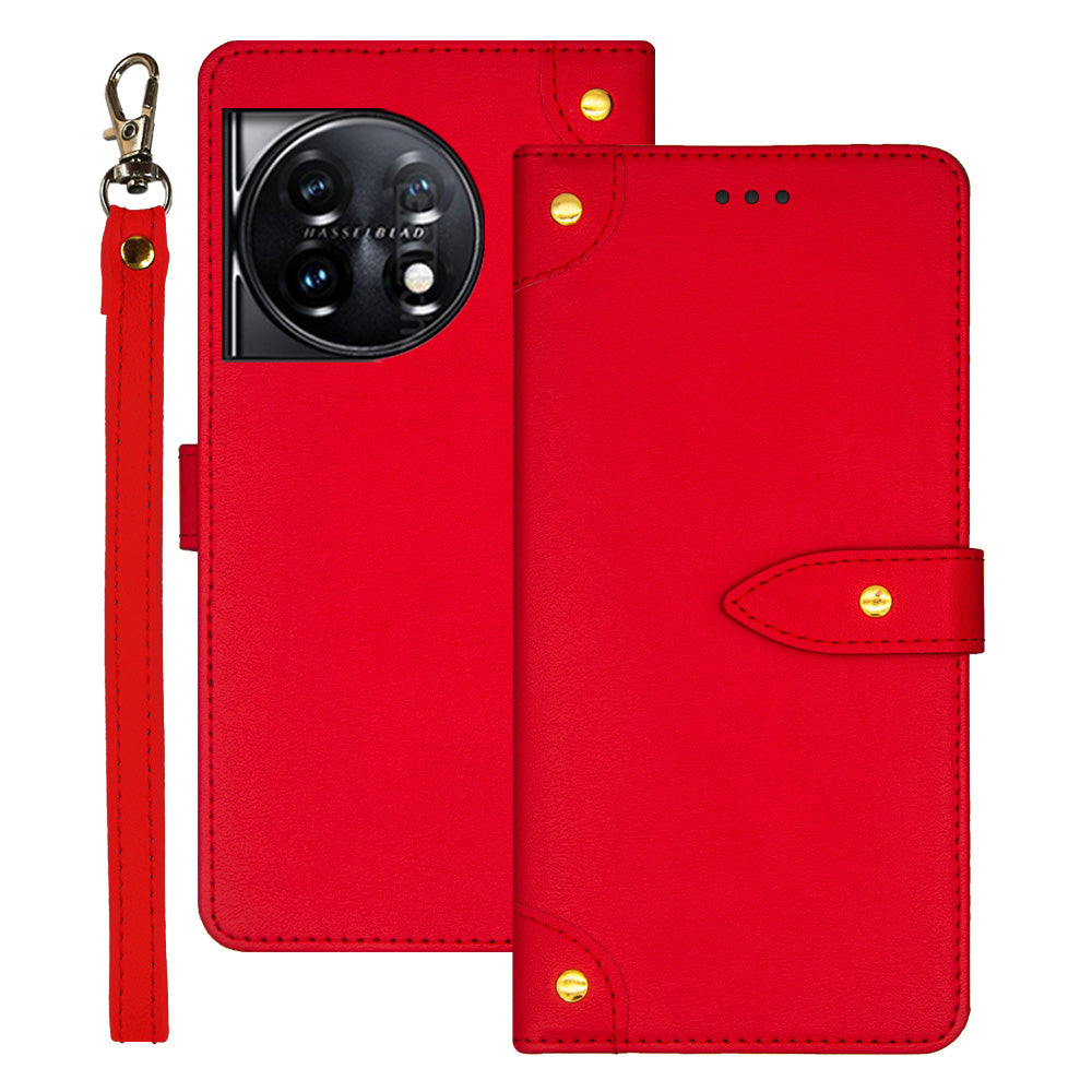 IDEWEI Phone Flip Case for OnePlus 11 5G , PU Leather Card Slots Design Stand Magnetic Cover - Red