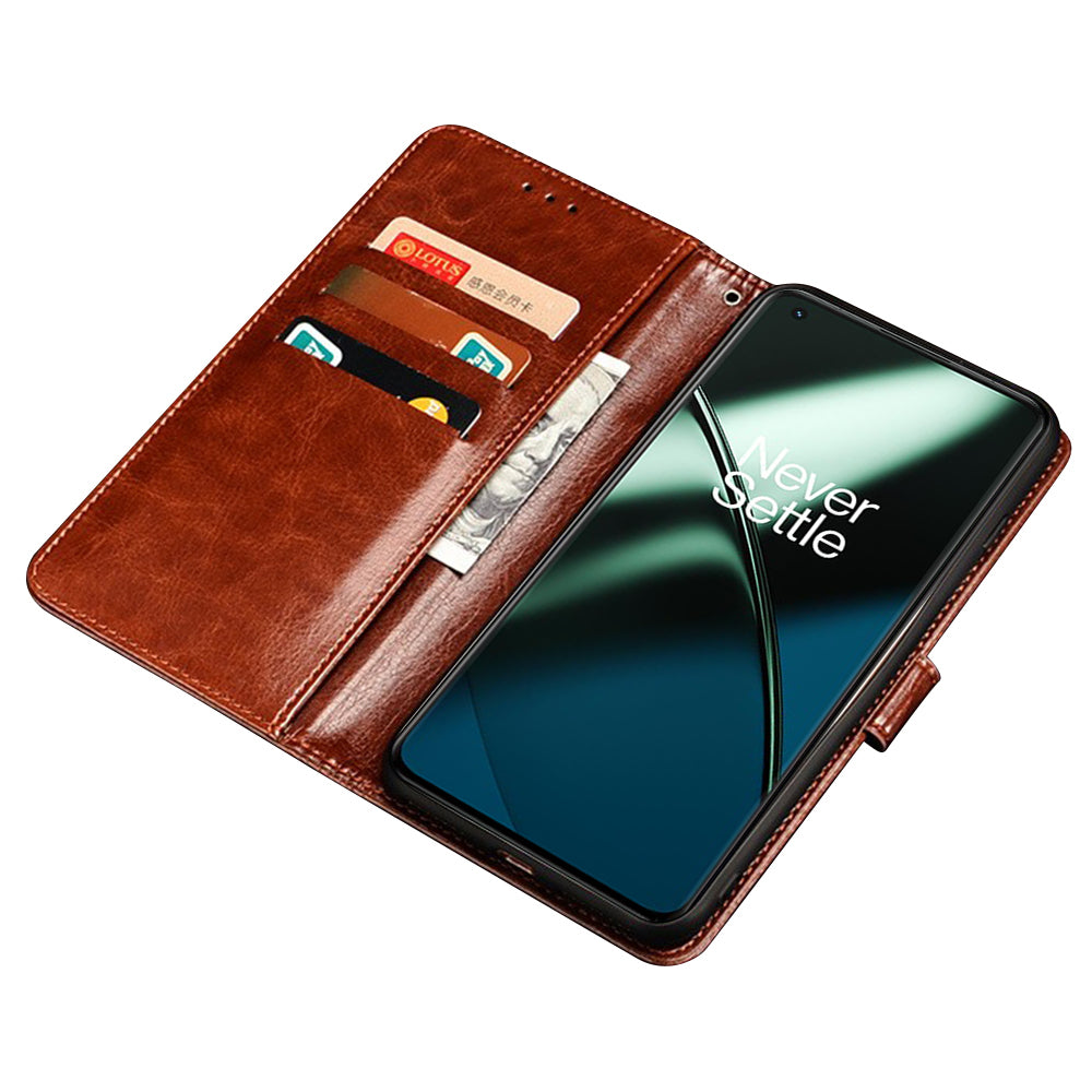 IDEWEI For OnePlus 11 5G Stand Crazy Horse Texture Wallet Cover Anti-Scratch PU Leather Phone Flip Case - Yellow