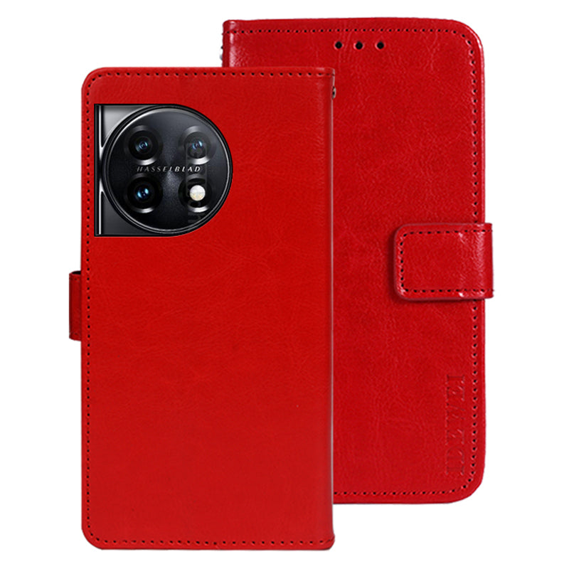 IDEWEI For OnePlus 11 5G Stand Crazy Horse Texture Wallet Cover Anti-Scratch PU Leather Phone Flip Case - Red