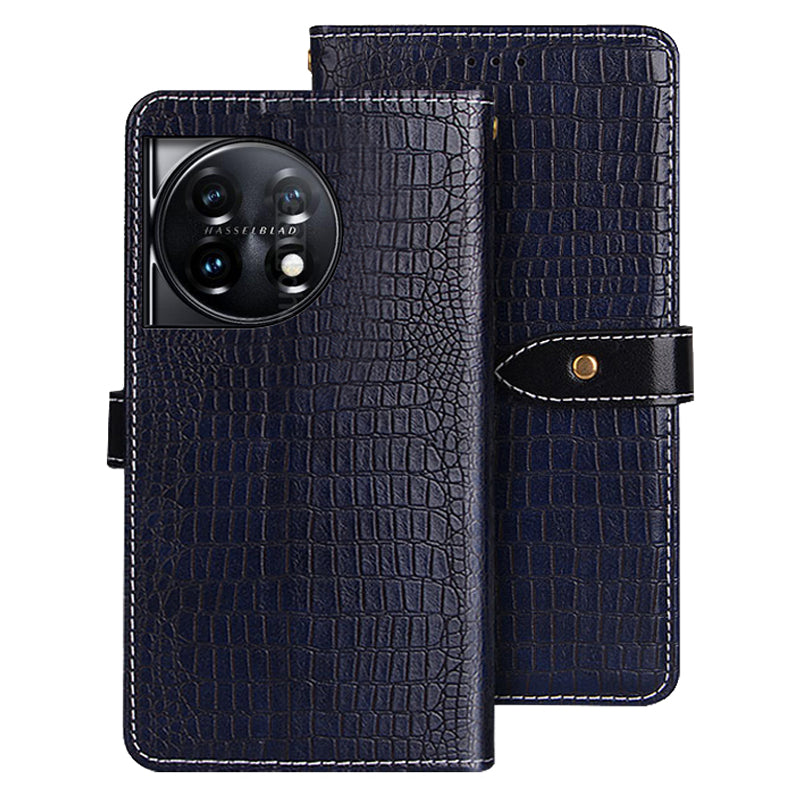 IDEWEI For OnePlus 11 5G Anti-scratch Phone Flip Cover Crocodile Texture PU Leather Magnetic Closure Wallet Stand Phone Case - Blue