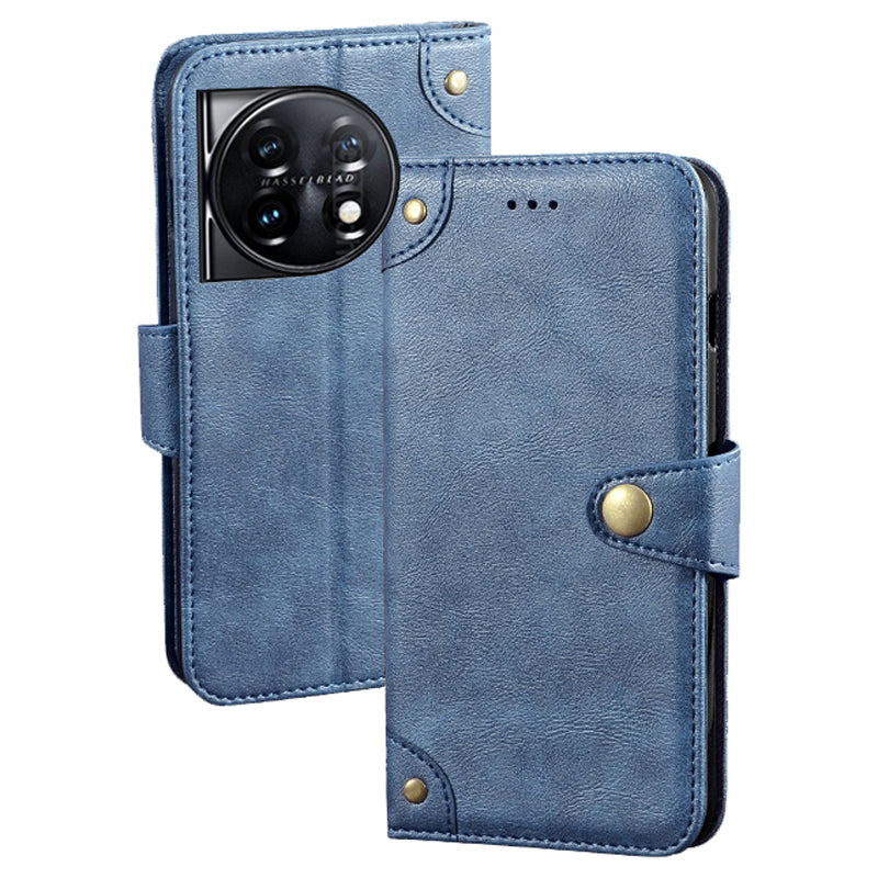 IDEWEI For OnePlus 11 5G Phone Flip Case Fine Texture TPU+PU Leather Wallet Phone Stand Cover - Blue