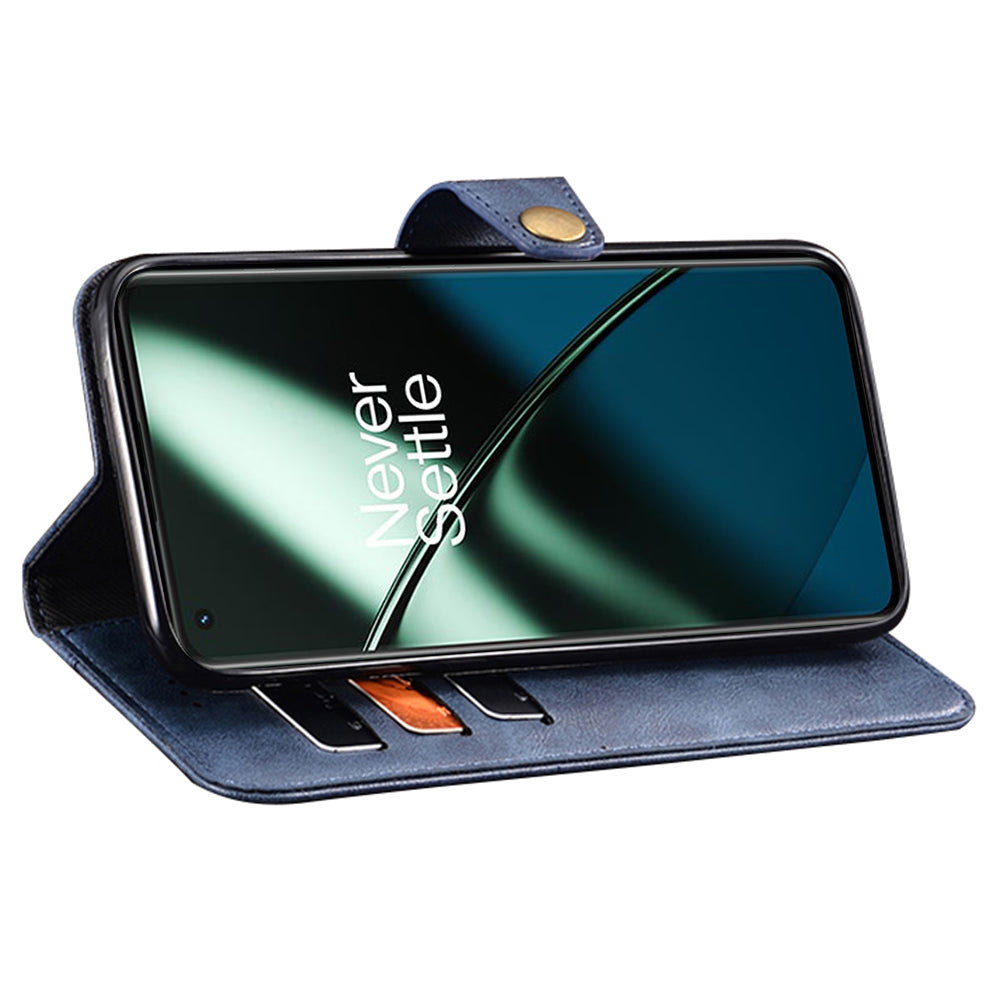 IDEWEI For OnePlus 11 5G Phone Flip Case Fine Texture TPU+PU Leather Wallet Phone Stand Cover - Blue