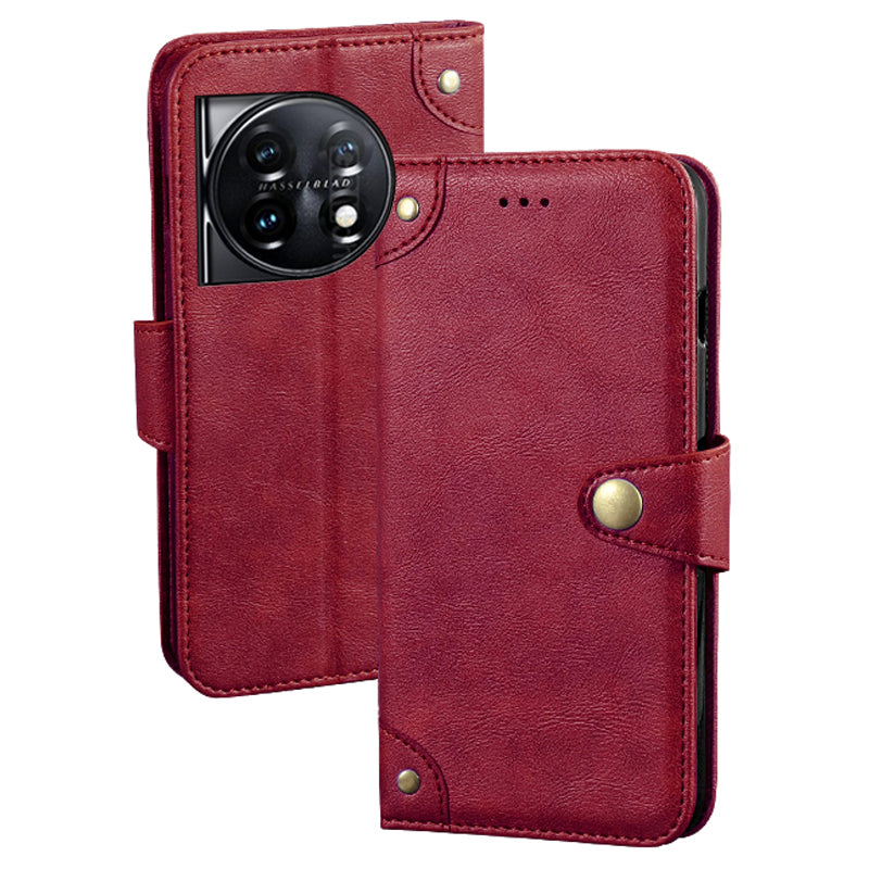 IDEWEI For OnePlus 11 5G Phone Flip Case Fine Texture TPU+PU Leather Wallet Phone Stand Cover - Red