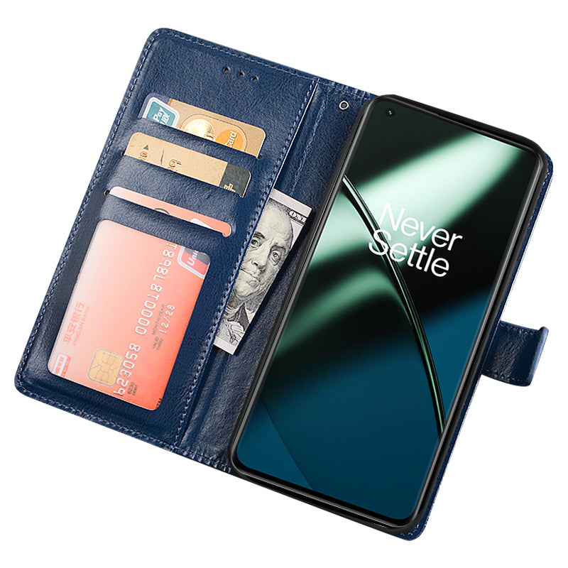 IDEWEI For OnePlus 11 5G Magnetic Closure Wallet Phone Case Crazy Horse Texture Stand PU Leather Phone Shell - Blue