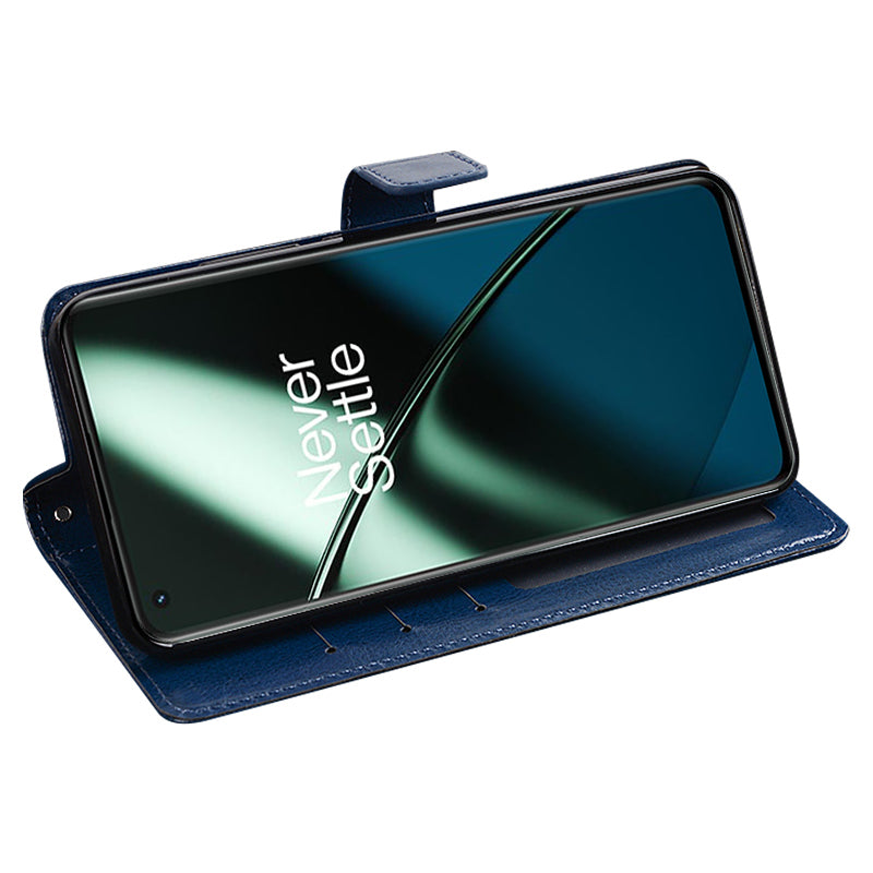 IDEWEI For OnePlus 11 5G Magnetic Closure Wallet Phone Case Crazy Horse Texture Stand PU Leather Phone Shell - Blue