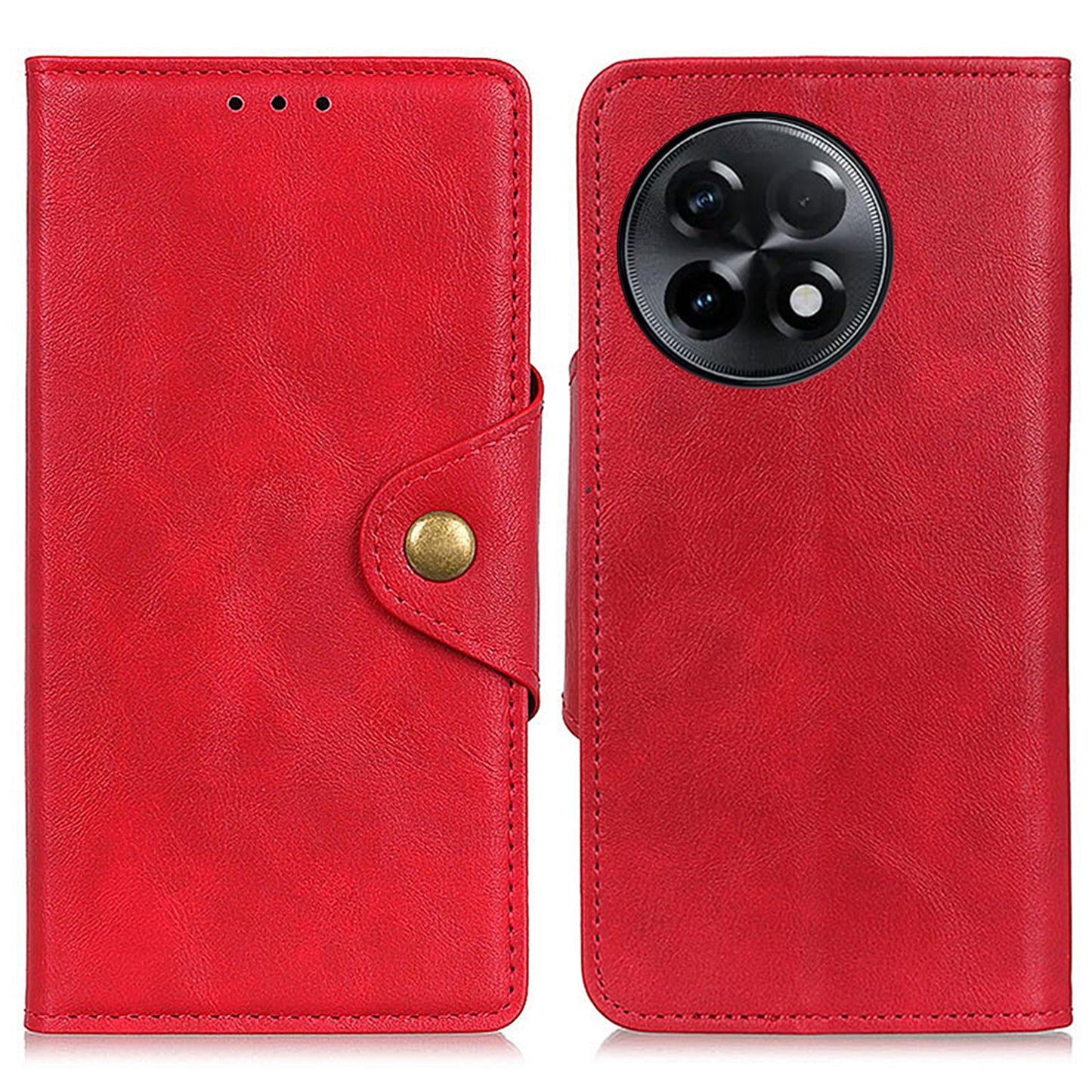 Full Protection Phone Cover For OnePlus Ace 2 5G / 11R 5G Brass Buckle Flip Leather Phone Case with Stand Wallet - Red