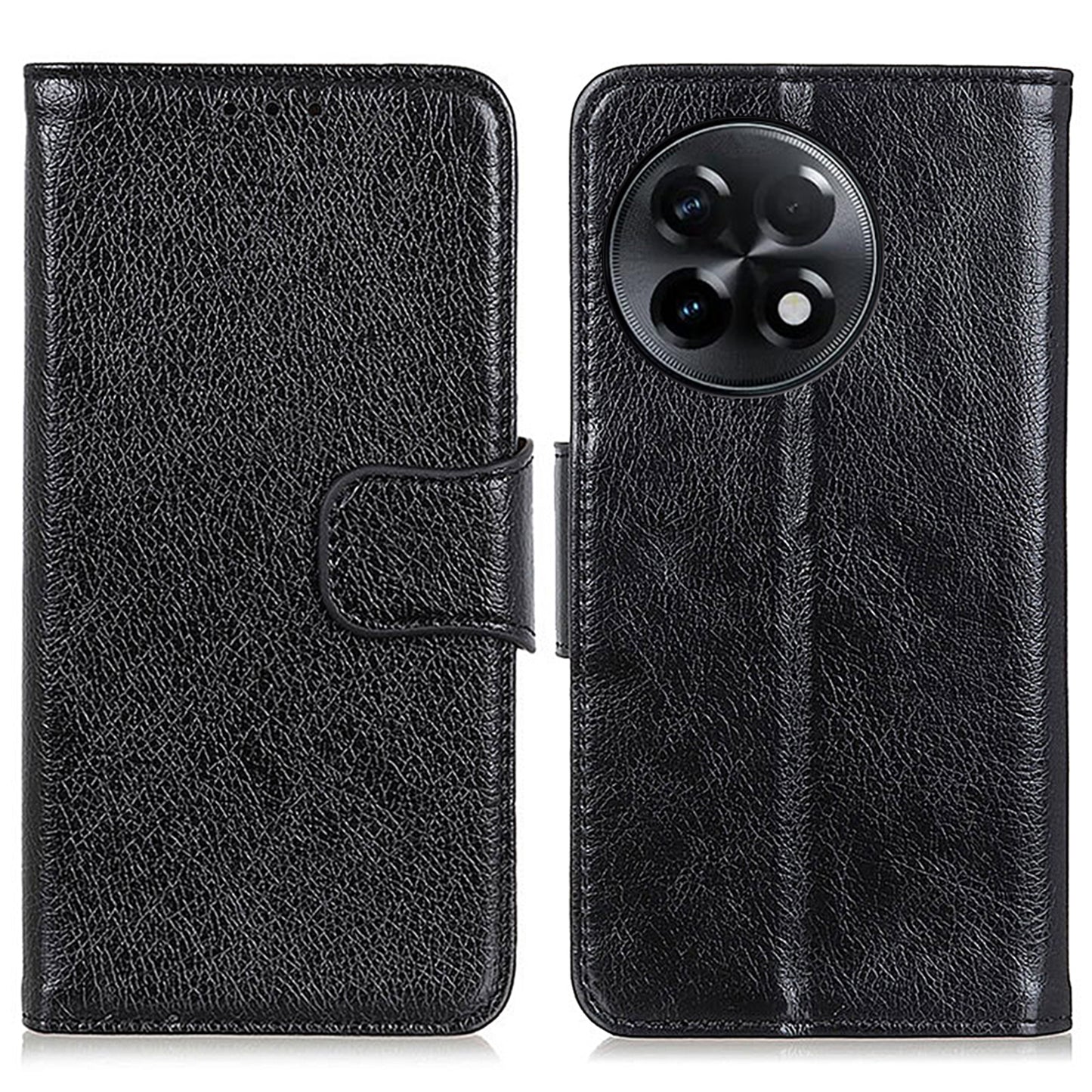 Shockproof Phone Case For OnePlus Ace 2 5G / 11R 5G Split Leather Nappa Texture Flip Wallet Stand Cell Phone Cover - Black
