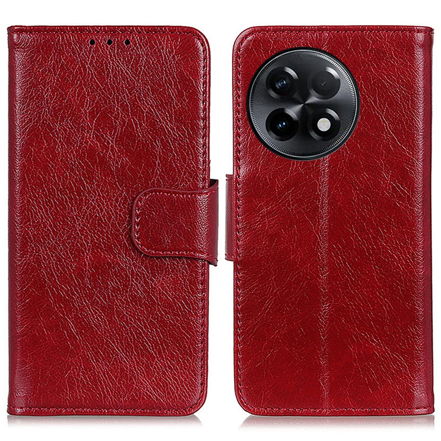 Shockproof Phone Case For OnePlus Ace 2 5G / 11R 5G Split Leather Nappa Texture Flip Wallet Stand Cell Phone Cover - Red