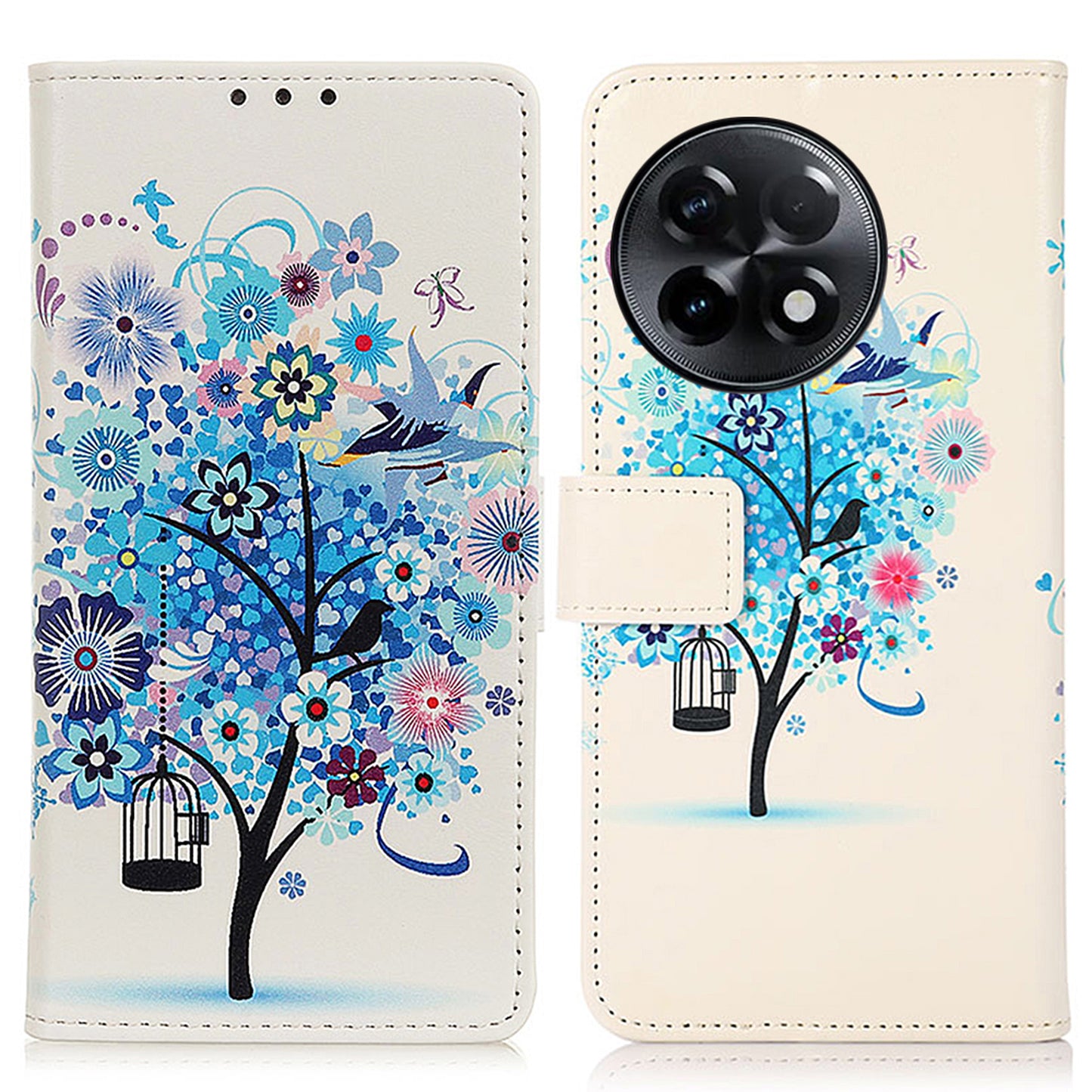 For OnePlus Ace 2 5G / 11R 5G Pattern Printing Phone Case Wallet Stand PU Leather Protective Phone Cover - Blue Tree