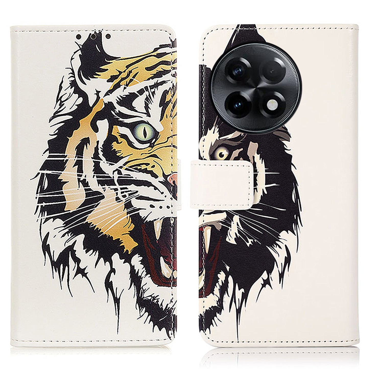 For OnePlus Ace 2 5G / 11R 5G Pattern Printing Phone Case Wallet Stand PU Leather Protective Phone Cover - Tiger
