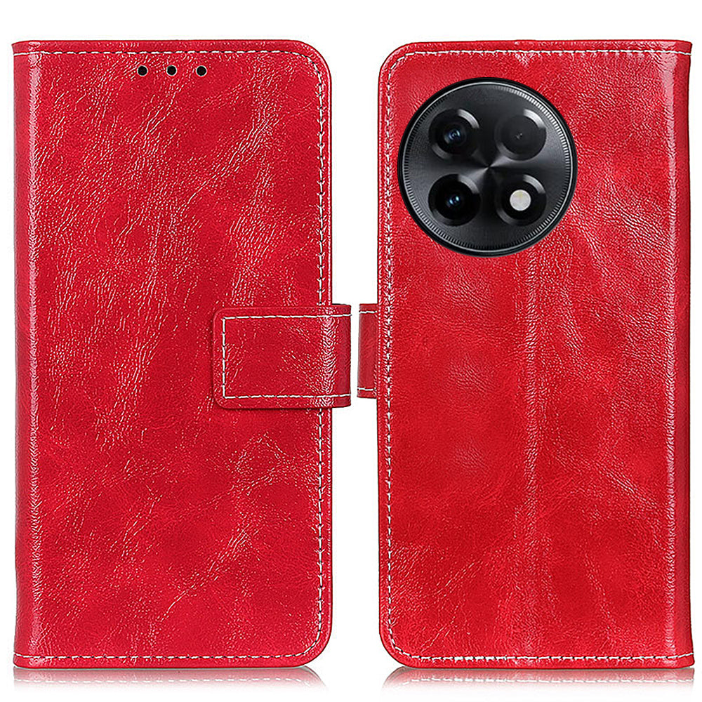 For OnePlus Ace 2 5G / 11R 5G Retro Phone Case Stand Crazy Horse Texture Leather Wallet Shockproof Cover - Red