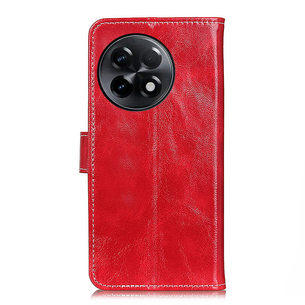 For OnePlus Ace 2 5G / 11R 5G Retro Phone Case Stand Crazy Horse Texture Leather Wallet Shockproof Cover - Red