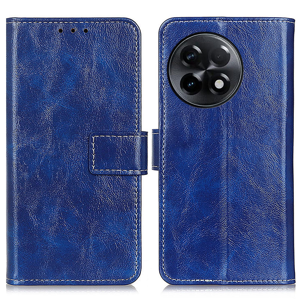 For OnePlus Ace 2 5G / 11R 5G Retro Phone Case Stand Crazy Horse Texture Leather Wallet Shockproof Cover - Blue