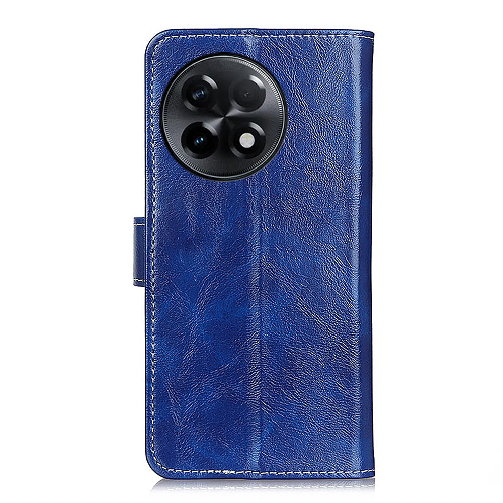 For OnePlus Ace 2 5G / 11R 5G Retro Phone Case Stand Crazy Horse Texture Leather Wallet Shockproof Cover - Blue