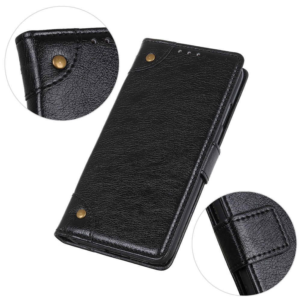 For OnePlus Ace 2 5G / 11R 5G Brass Button Decor Leather Phone Cover Stand Wallet Phone Case - Black