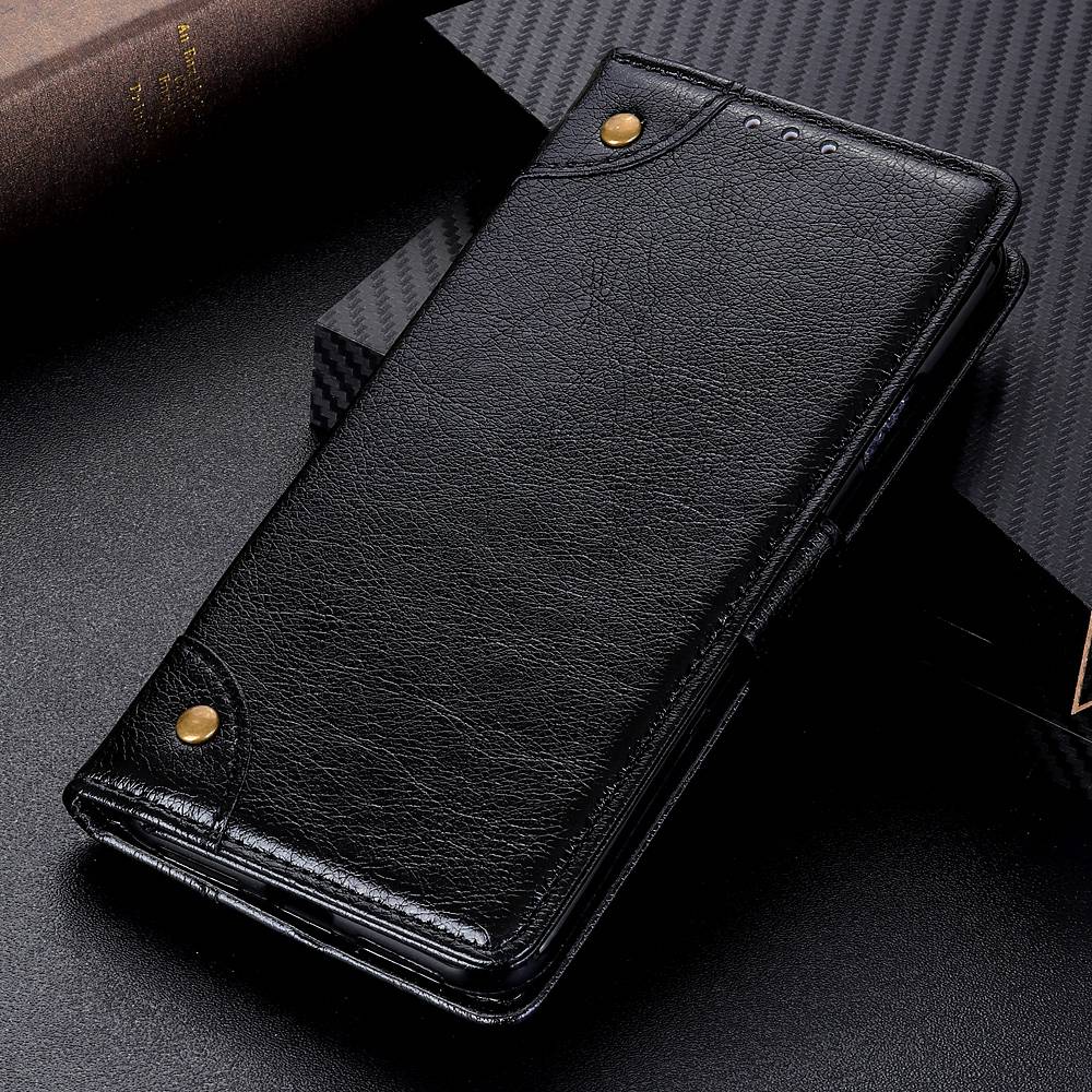 For OnePlus Ace 2 5G / 11R 5G Brass Button Decor Leather Phone Cover Stand Wallet Phone Case - Black