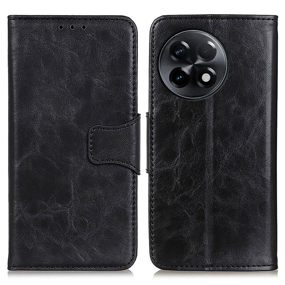 For OnePlus Ace 2 5G / 11R 5G Crazy Horse Texture Cover Split Leather Wallet Phone Stand Case - Black