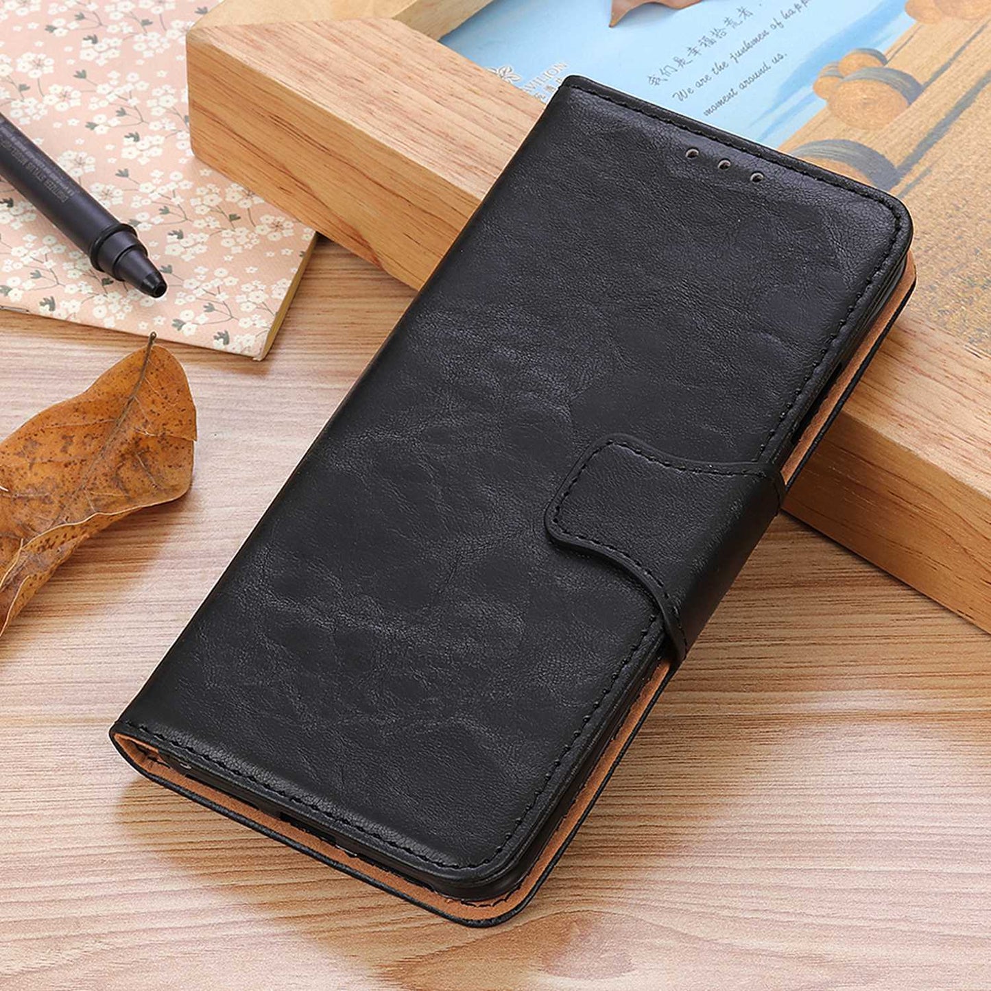 For OnePlus Ace 2 5G / 11R 5G Crazy Horse Texture Cover Split Leather Wallet Phone Stand Case - Black