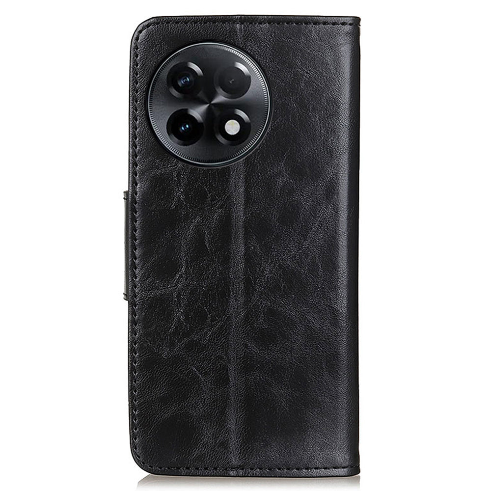 For OnePlus Ace 2 5G / 11R 5G Crazy Horse Texture Cover Split Leather Wallet Phone Stand Case - Black