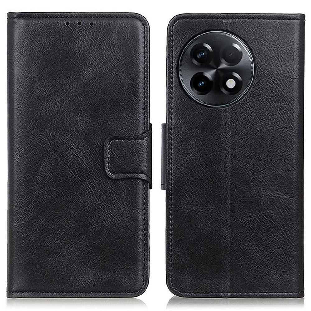 PU Leather Phone Case for OnePlus Ace 2 5G / 11R 5G Crazy Horse Texture Stand Wallet Cover - Black