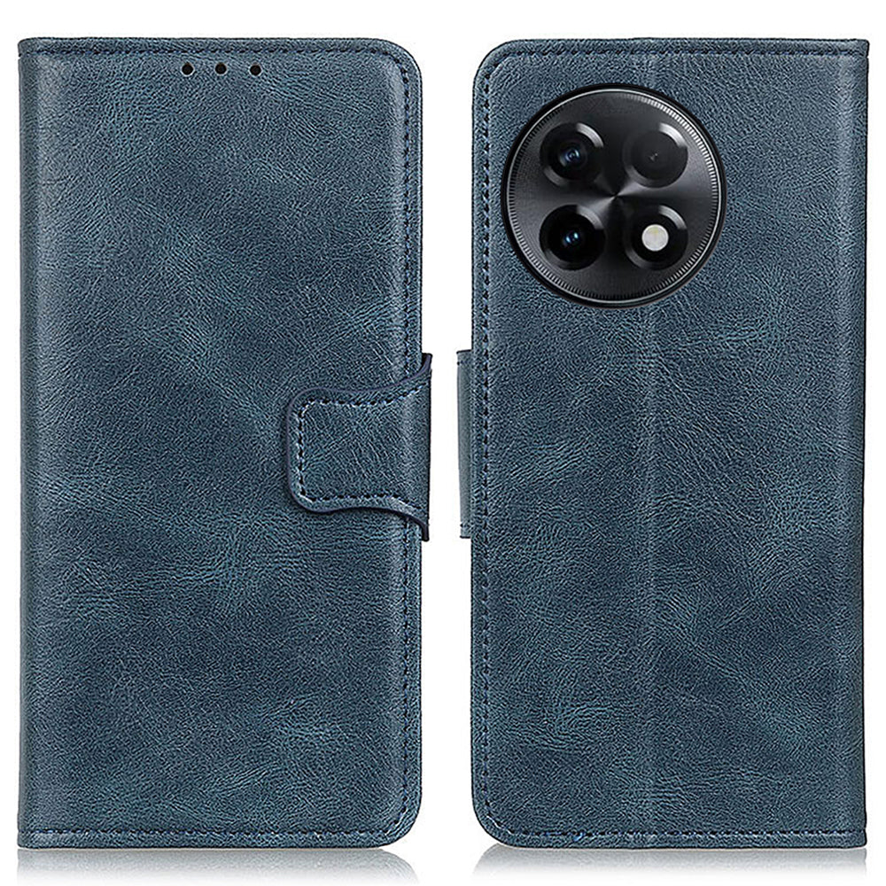 PU Leather Phone Case for OnePlus Ace 2 5G / 11R 5G Crazy Horse Texture Stand Wallet Cover - Blue