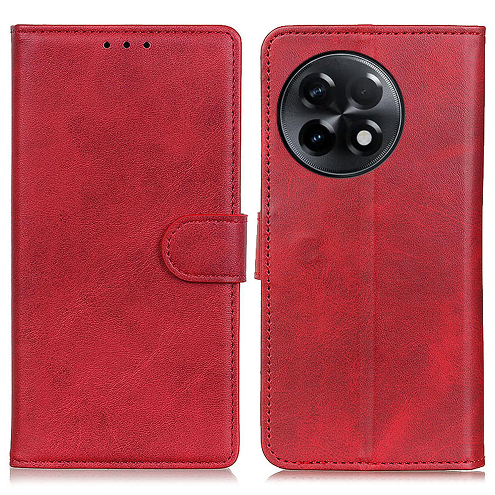 For OnePlus Ace 2 5G / 11R 5G Cowhide Texture Stand Case Wallet PU Leather Phone Cover - Red